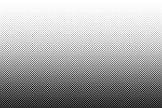 Horizontal halftone dotted gradient with square elements. Retro pop art texture background. Black and white vector eps10 illustration
