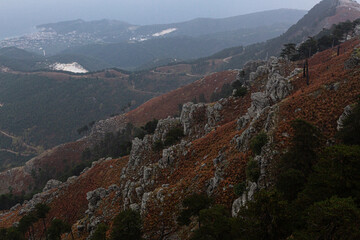 Cloudy views in mountains in Thassos island