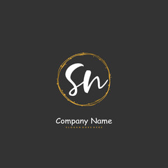 S N SN Initial handwriting and signature logo design with circle. Beautiful design handwritten logo for fashion, team, wedding, luxury logo.