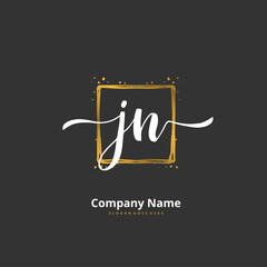 J N JN Initial handwriting and signature logo design with circle. Beautiful design handwritten logo for fashion, team, wedding, luxury logo.