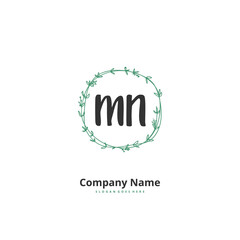 M N MN Initial handwriting and signature logo design with circle. Beautiful design handwritten logo for fashion, team, wedding, luxury logo.