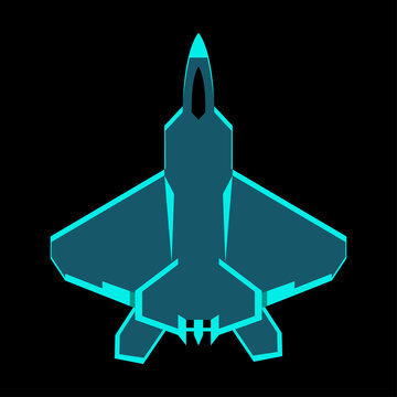 Fighter Jet Flat Icon Logo Vector Illustration. Top View. Isolated Stock Vector