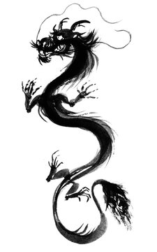 Black Asian Dragon Painting