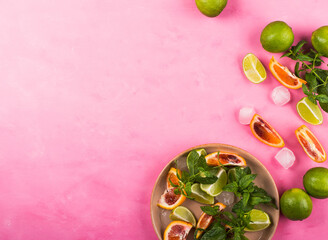 Citrus ingredients for fresh iced coktail with mint