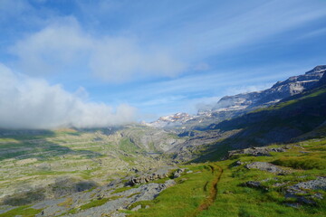 The Ordesa Valley from the path of the Hunters in the Pelay belt. National Park of Ordesa and Monte Perdido. Pyrenees. Huesca. Aragon