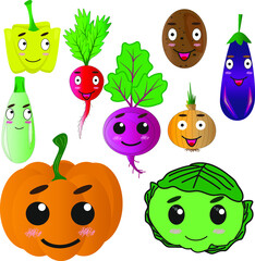 many different vegetables for children's book covers or sticker set.