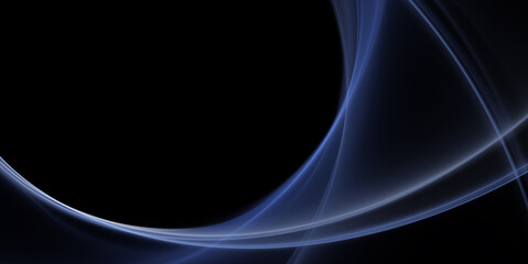 Abstract background for design with blue curved lines on black background
