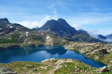 Fototapeta na wymiar Arremoulit lake in Pyrenees mountain on a hiking trail GR10, France