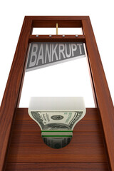 guillotine with text bankrupt on white background. Isolated 3d illustration