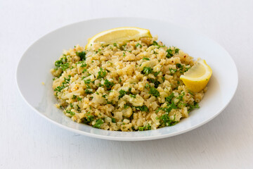 Cauliflower rice with finely chopped parsley
