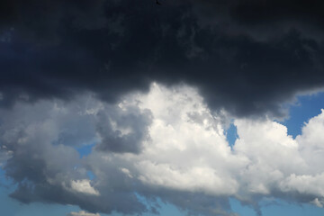 Black cloud and thunderstorm before rainy, Dramatic black clouds and dark sky