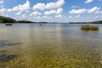 Boats and boat moorings on the lake