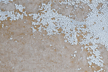 Background. An old sheet of plywood with peeling white paint.