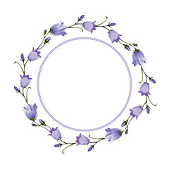 Obraz na płótnie Canvas Floral watercolor wreath of bluebells and herbs