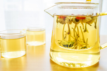 Herbal health tea brewed on the table