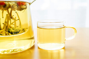 Herbal health tea brewed on the table