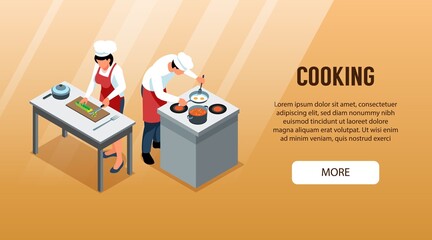 Cooking Isometric Horizontal Banner