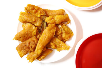 Indian food raw banana bajji or fritter, which is a traditional and popular dish.