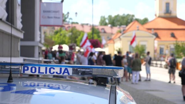 Police control protesters against violence against the Belarusian people in Poland.