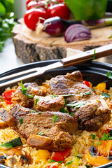 fried rice with vegetables and meat