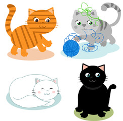 Four cute cartoon kitty cats vector illustrations
