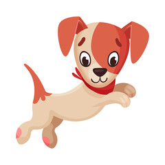 Jack Russell Terrier Character Jumping and Wriggling Tail Vector Illustration