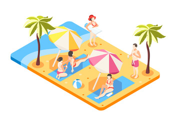 Obraz na płótnie Canvas Beach Sunscreen Isometric Composition