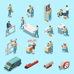 Plumber Isometric Icon Set