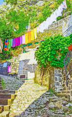 The scenic descent adjoining to the rock in Kotor, Montenegro