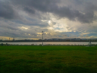 Dublin bay at autumn with a beaultiful cloudy sky. Dublin Ireland.