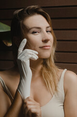 Beautiful young woman with clean fresh skin.Cosmetology, beauty and spa.