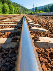 Close-up detail with a railroad track. Selective focus.