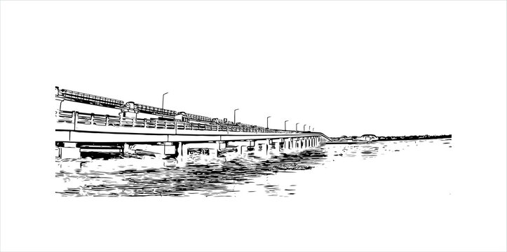 black and white bridge over water clip art preview
