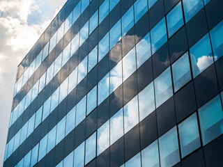 Fototapeta na wymiar Modern skyscraper in business district with the sky reflecting in the glass windows.