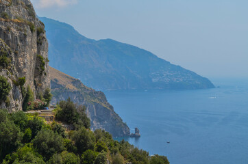 Sea view around the road in the region of the Amalfi Coast, Italy.