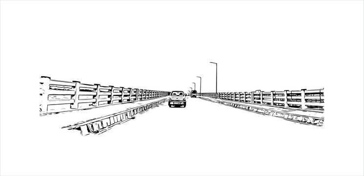 black and white bridge with cars clip art preview