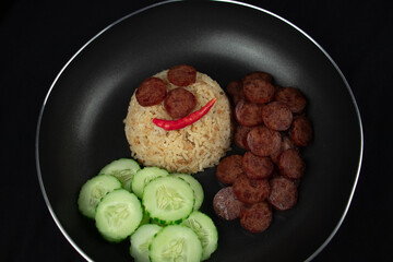 fried rice with fried chinese sausage