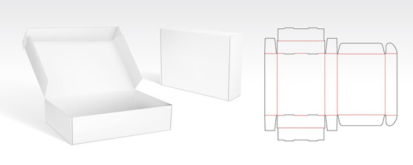Box With Flip Lid Packaging Die Cut Template - obrazy, fototapety, plakaty