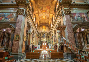 Fototapeta na wymiar Rome, Italy - home of the Vatican and main center of Catholicism, Rome displays dozens of historical, wonderful churches. Here in particular the San Rocco basilica