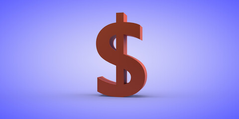 Obraz premium The American currency symbol is red on a blue background. 3d render