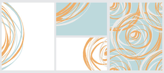 Cute Seamless Geometric Vector Pattern and Layouts. Orange and Gray Free Hand Lines Isolated on a Light Blue and White Background. Simple Abstract Vector Prints Ideal for Layout, Cover.
