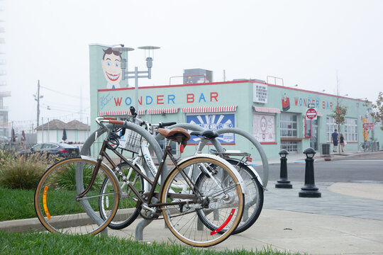 ASBURY PARK, NEW JERSEY - October 10, 2018: A view of the famous Wonder Bar on a very foggy fall day