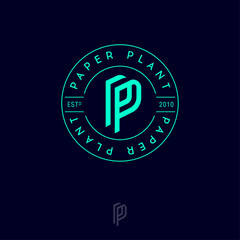 P and P monogram. Logo for Paper Plant. Double P letters into circle with letters. This logo can be used for business, production, factory or web and digital.