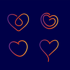 Collection of rainbow gradient hearts logo icons isolated on blue background. Creative set of different thin line vector hearts for web site wedding day love logotype Valentine's day cardio symbol