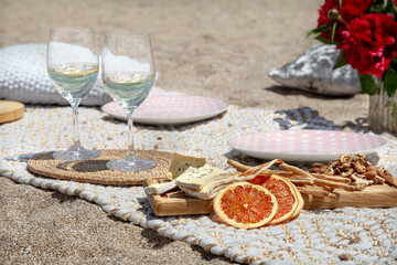 Summer beautiful romantic picnic by the sea