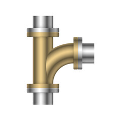 Pipe vector. Connection by flange fitting. For pipeline construction to transport liquid or gas in industry i.e. crude, oil, natural gas. Also water supply infrastructure in plumbing and irrigation.