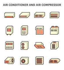 Air conditioner and air compressor part of hvac system vector icon set design.