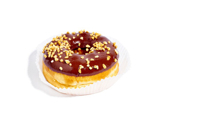 Sweet glazed chocolate doughnut isolated on white background