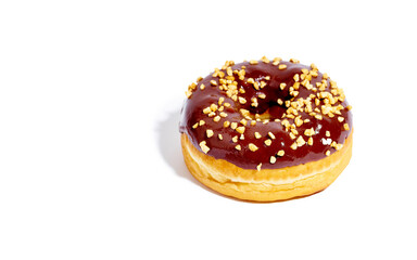 Sweet glazed chocolate doughnut isolated on white background