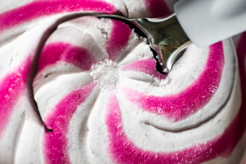 Summer dessert with ice cream and jam